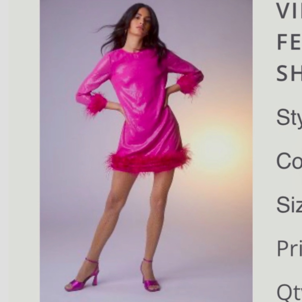 FEATHER-TRIMMED SHIFT DRESS from Anthropologie